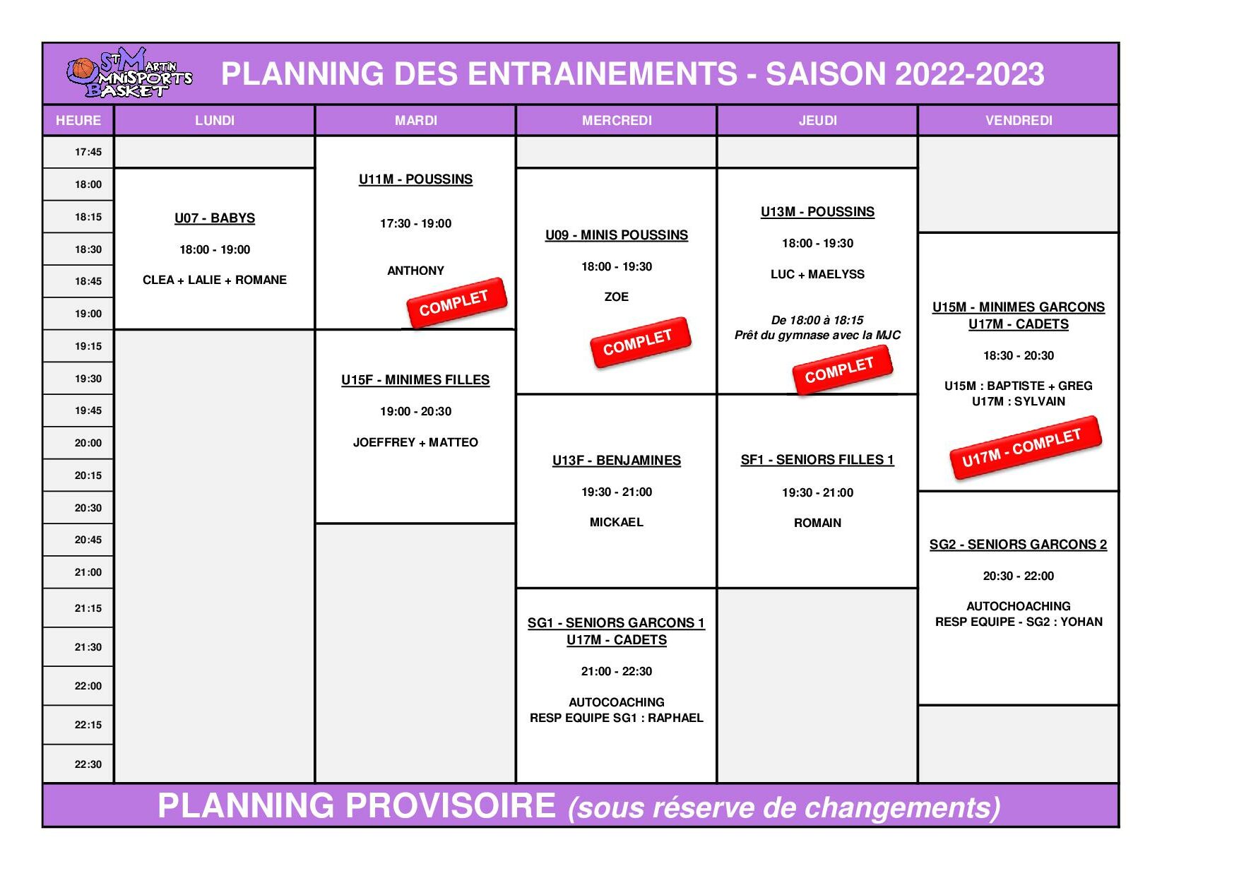 Planning entrainements – SAISON 2022/2023 post thumbnail image
