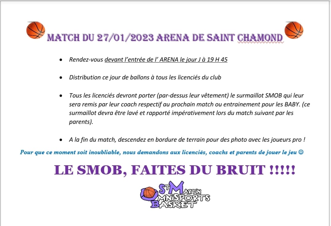 Instructions pour le match du 27/01/2023 à l’Arena de Saint Chamond post thumbnail image